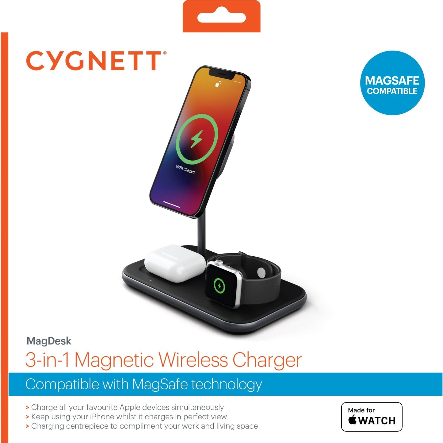 Cygnett Magnetic 3-in-1 Wireless Charging Stand for Apple