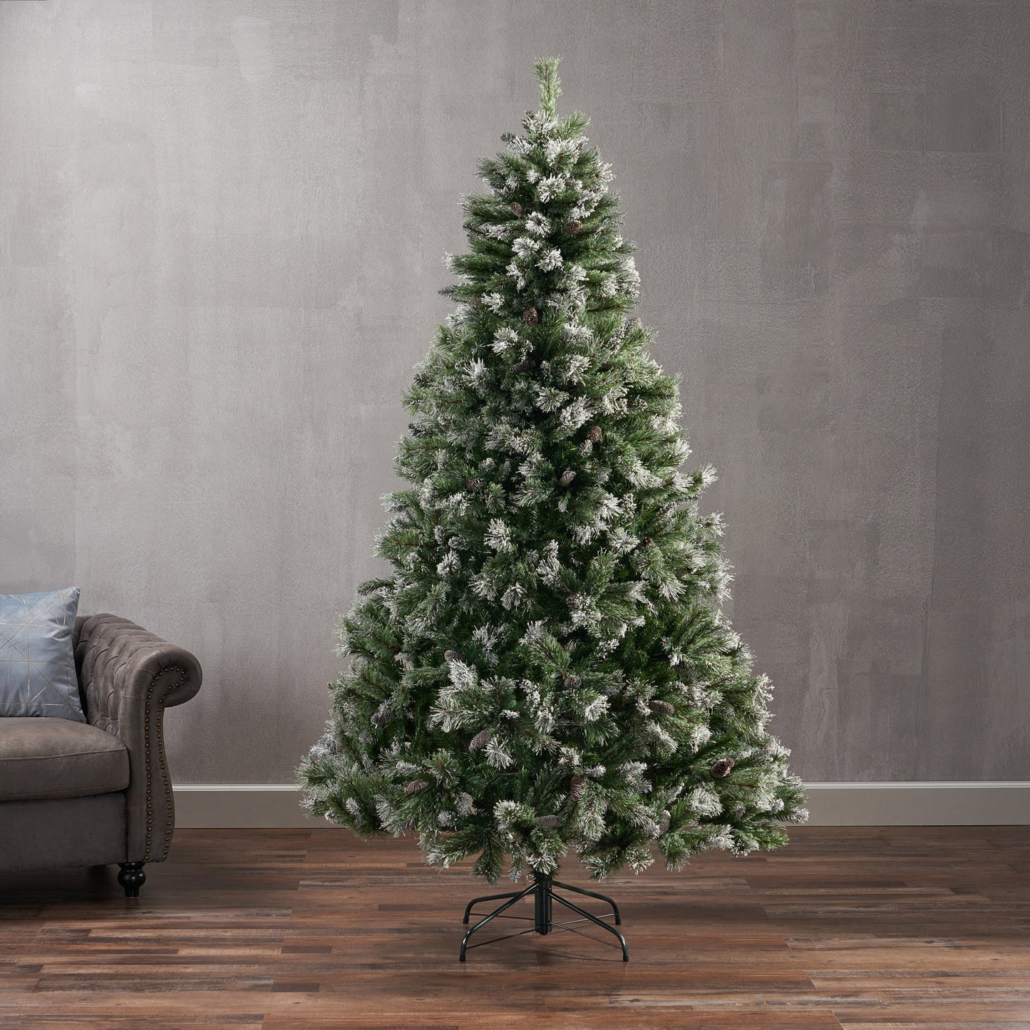 Nuvia 7 ft Brilste Mixed Hinged Christmas Tree with Snow, Glitter, 78 Frosted Pine Cones, No Light