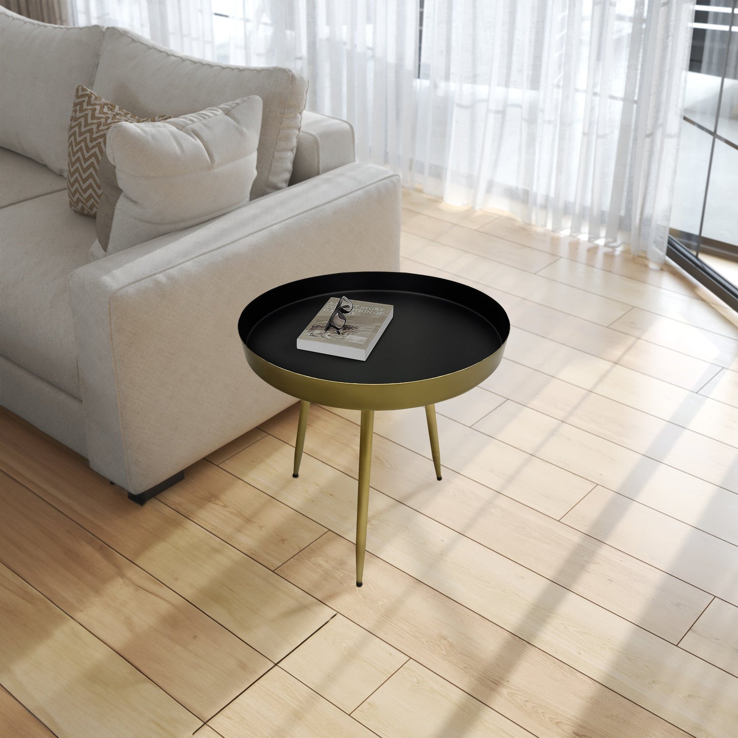 Camellia Round Side Table with Iron Frame
