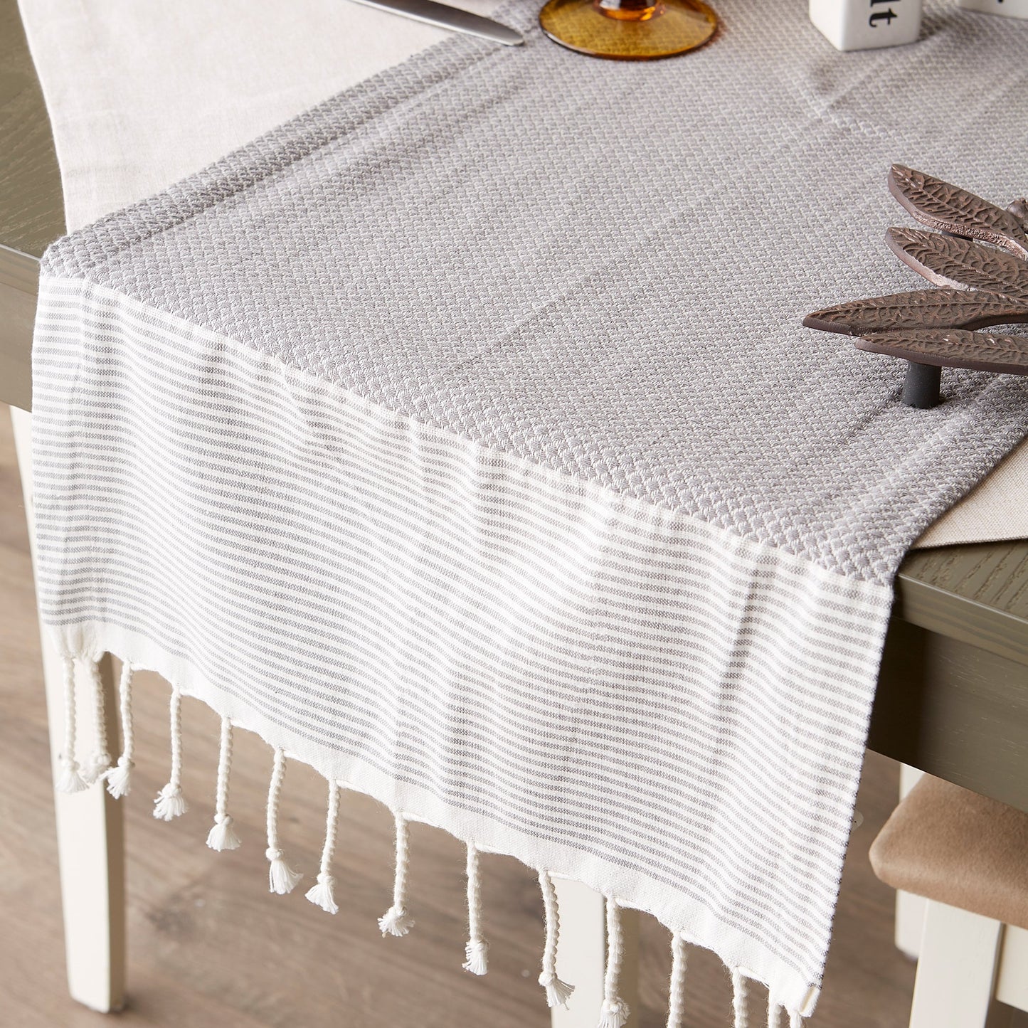 Gray Bordered Dobby  Table Runner 15X72
