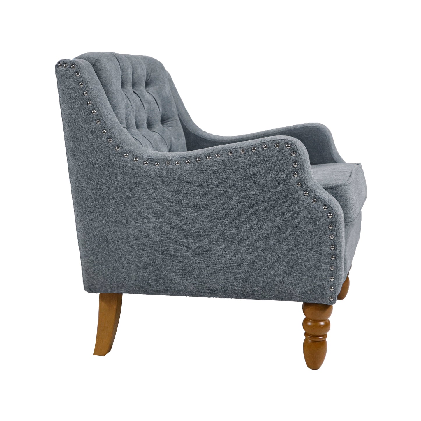 Caryl Button Tufted Upholstered Accent Chair with Recessed Arms and Nailhead Trim