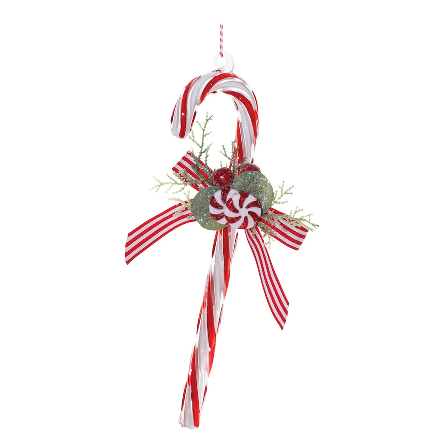 Glass Peppermint Candy Cane Ornament, Set of 12