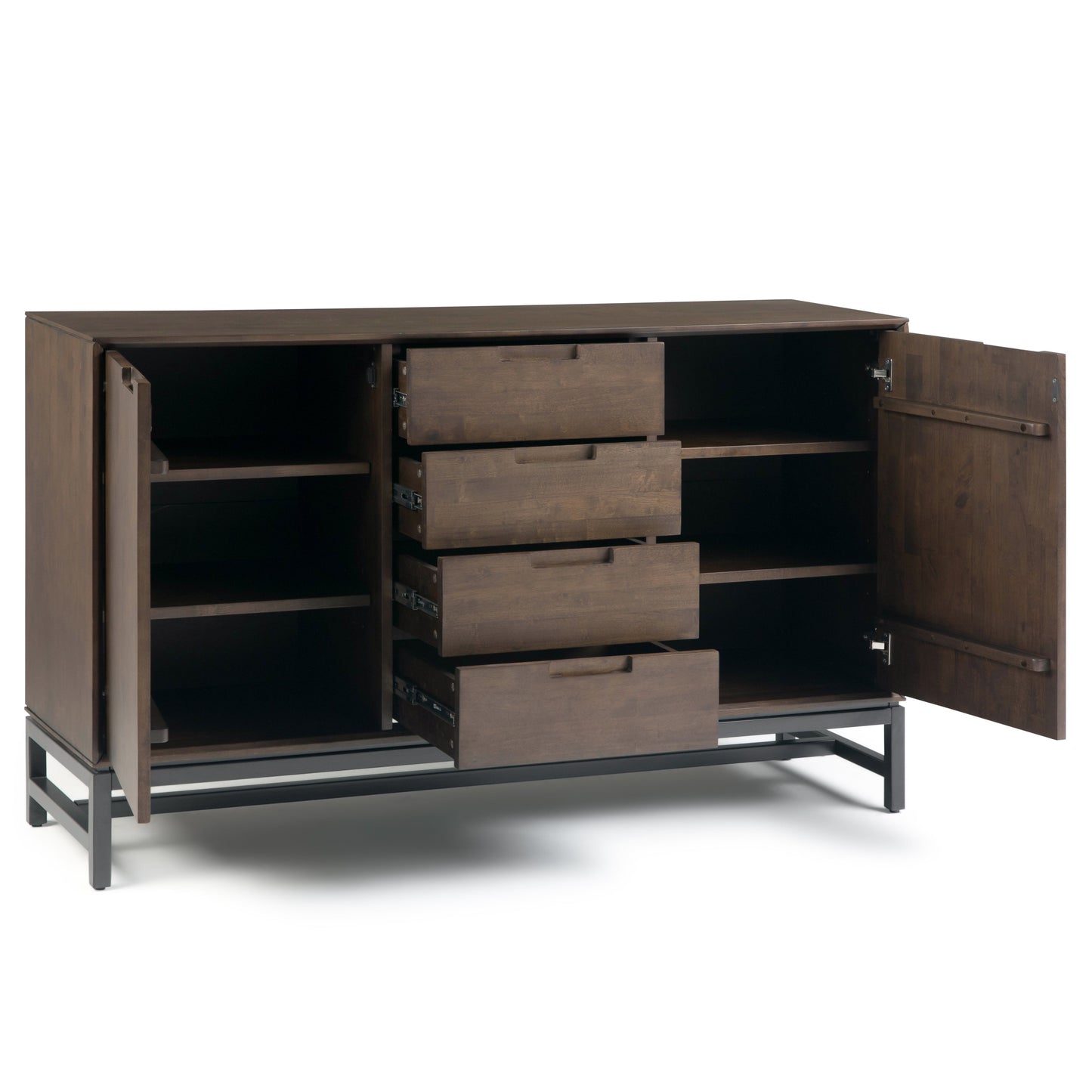 Sideboard with 4 Drawers and Metal Legs, Walnut Brown