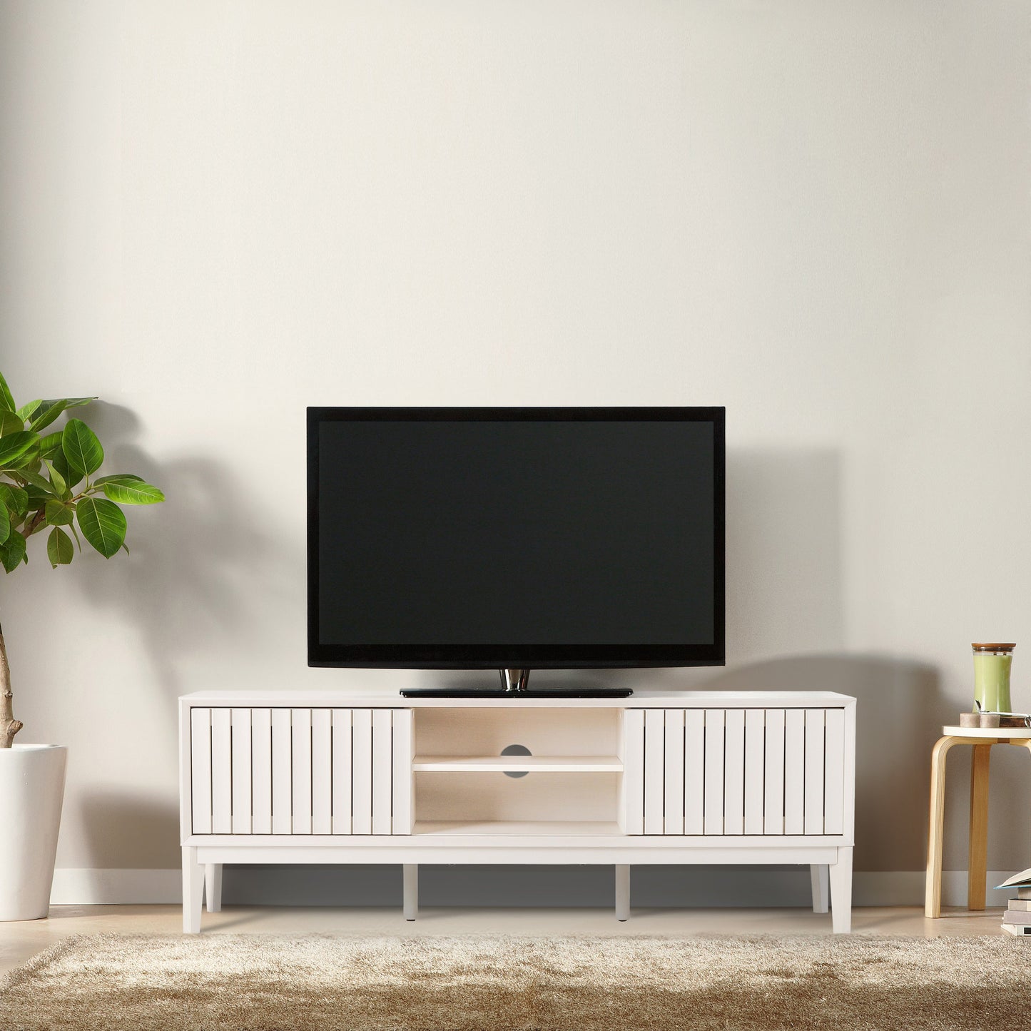 Gennaro Farmhouse 3-Storage Sliding Door TV Stand Fits TVs up to 65 in. with Cable Management