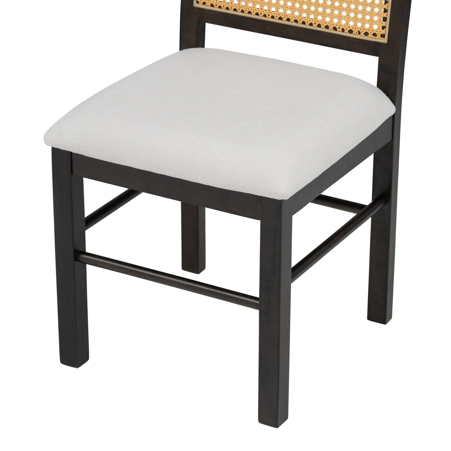 Monza Upholstered Dining Chair with Rattan Backrest and Wood Legs