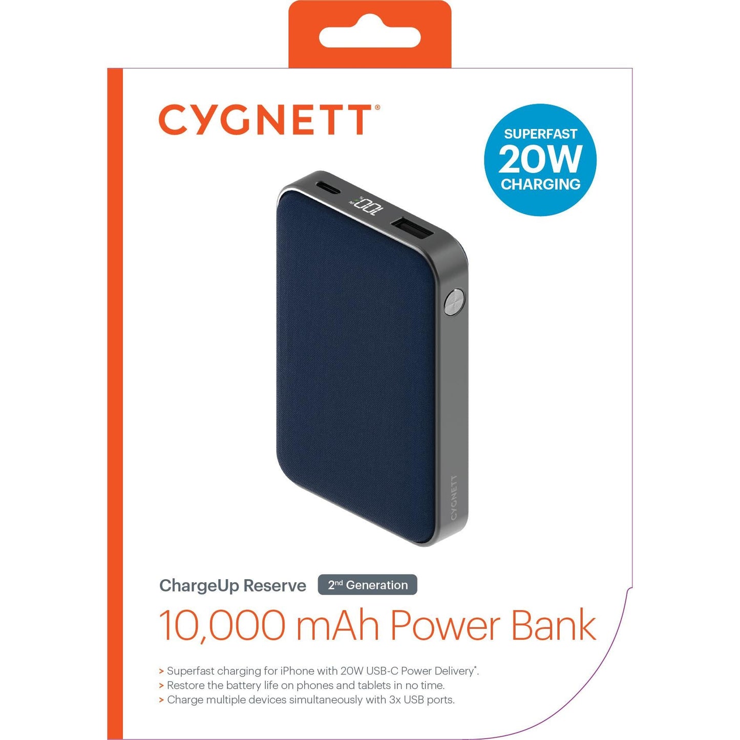 Cygnett ChargeUp Reserve 2nd Gen 10k Power Bank (Blue)