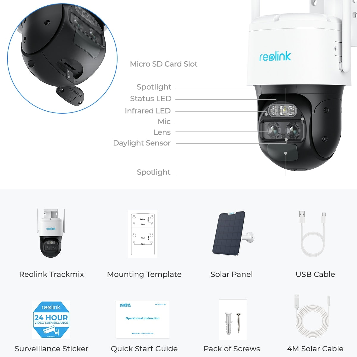 Reolink 2K+ WiFi Auto-Zoom Tracking Security Camera Battery/Solar Powered  , Trackmix+Solar Panel