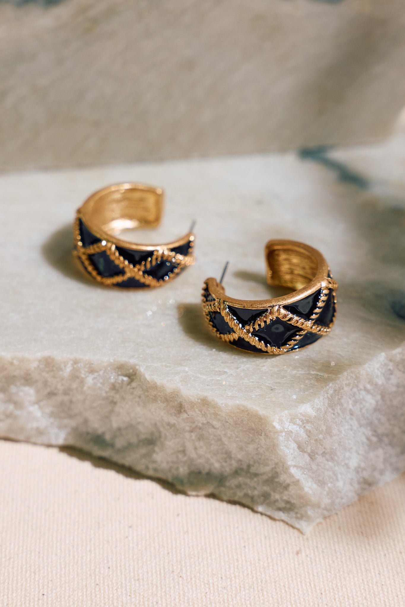 Shadow Luxe Black & Gold Hoop Earrings