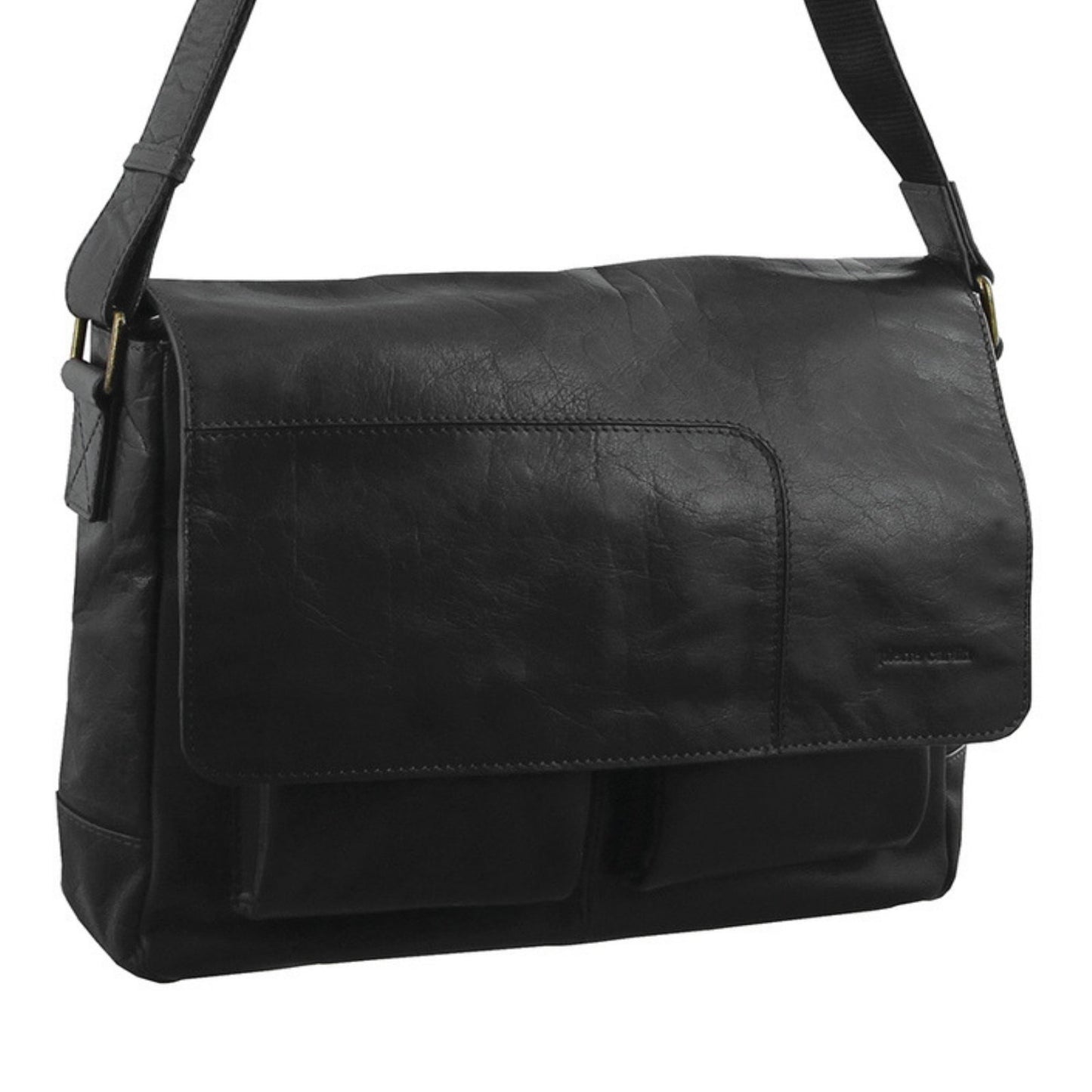 Pierre Cardin Genuine Leather 13" Laptop Messenger Bag (Black)
