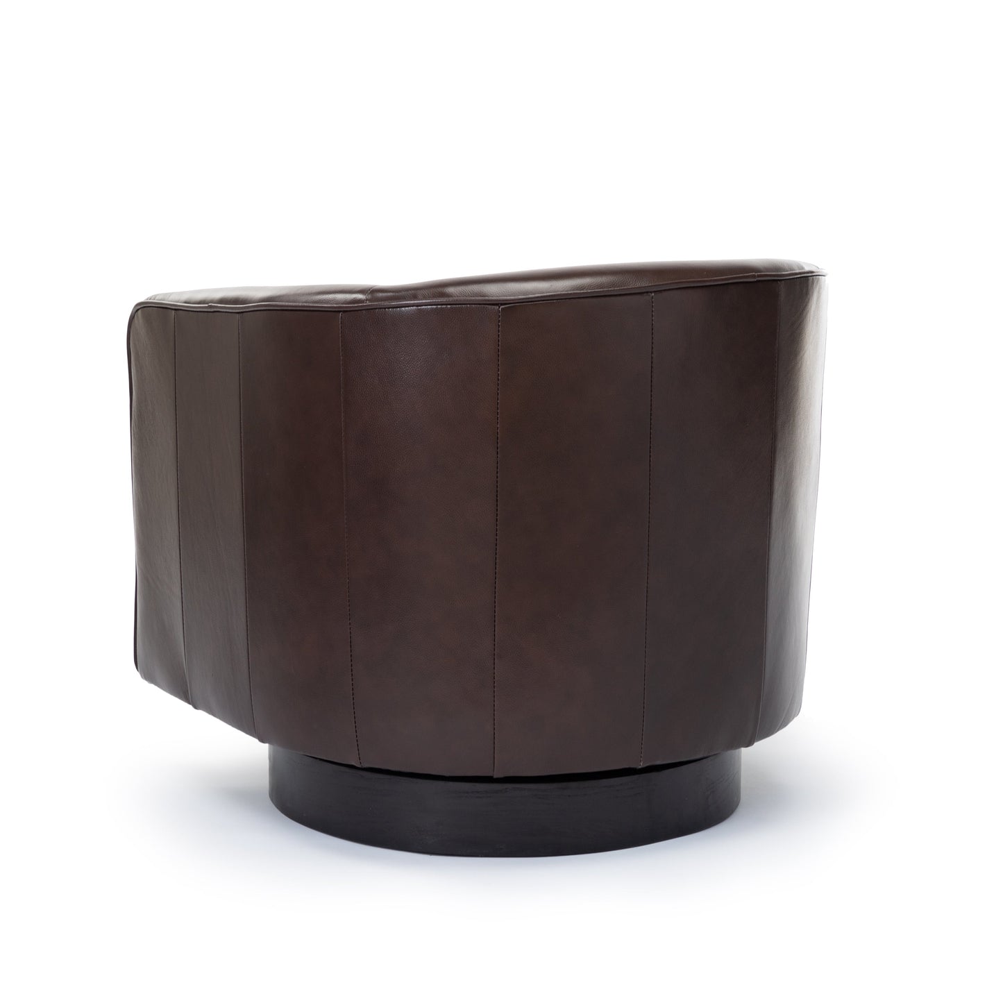 Leather Swivel Chair with Sloped Arms and Barrel Design