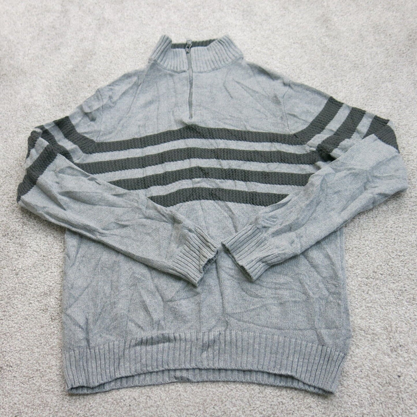 Tahari Womens Pullover Sweater 1/4 Zip Up Mock Neck Striped Gray Size Medium