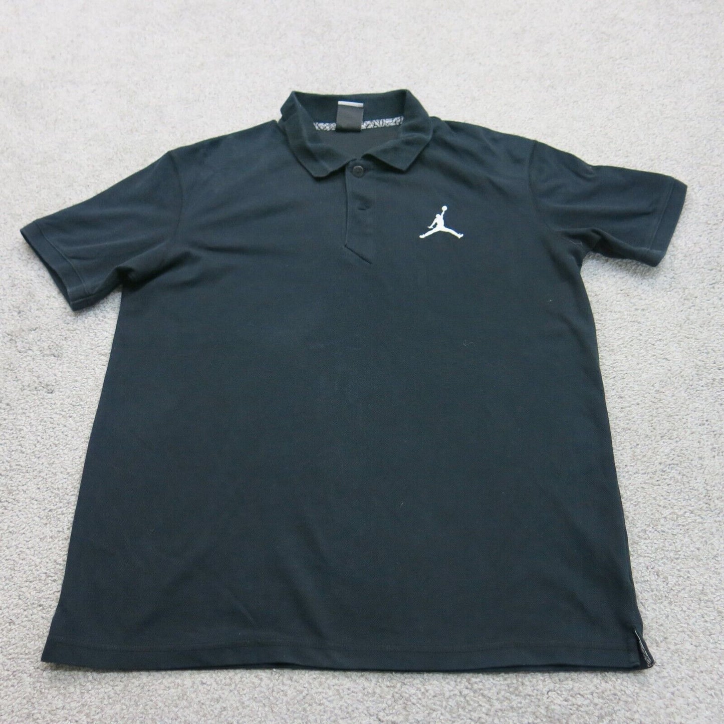 Air Jorden Mens Polo Shirt Short Sleeves Front Button Logo Black Size Medium