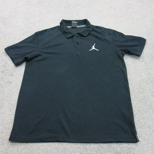 Air Jorden Mens Polo Shirt Short Sleeves Front Button Logo Black Size Medium