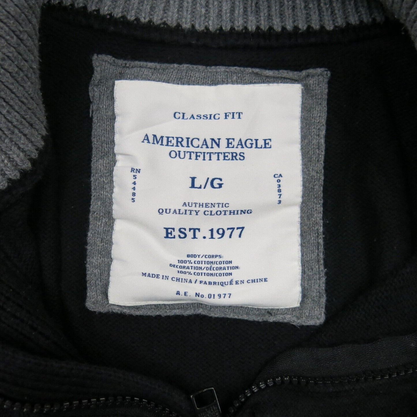 American Eagle Mens Pullover Sweater Front Button Long Sleeves Black Size Large