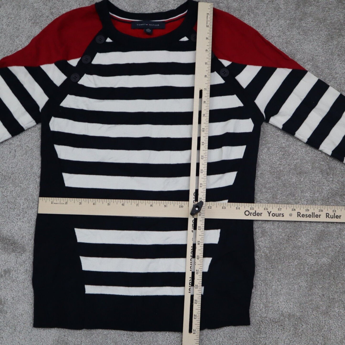Tommy Hilfiger Womens Pullover Striped Sweater Long Sleeves Red White Blue SZ XS