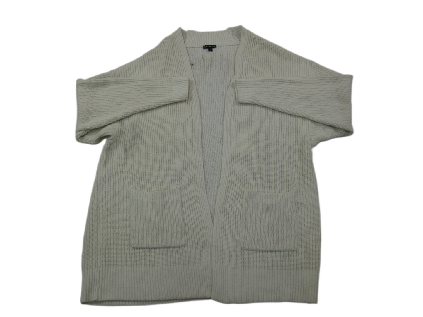 Express Womens Cardigan Sweater Knitted Long Sleeves Pockets Clay Gray SZ Medium