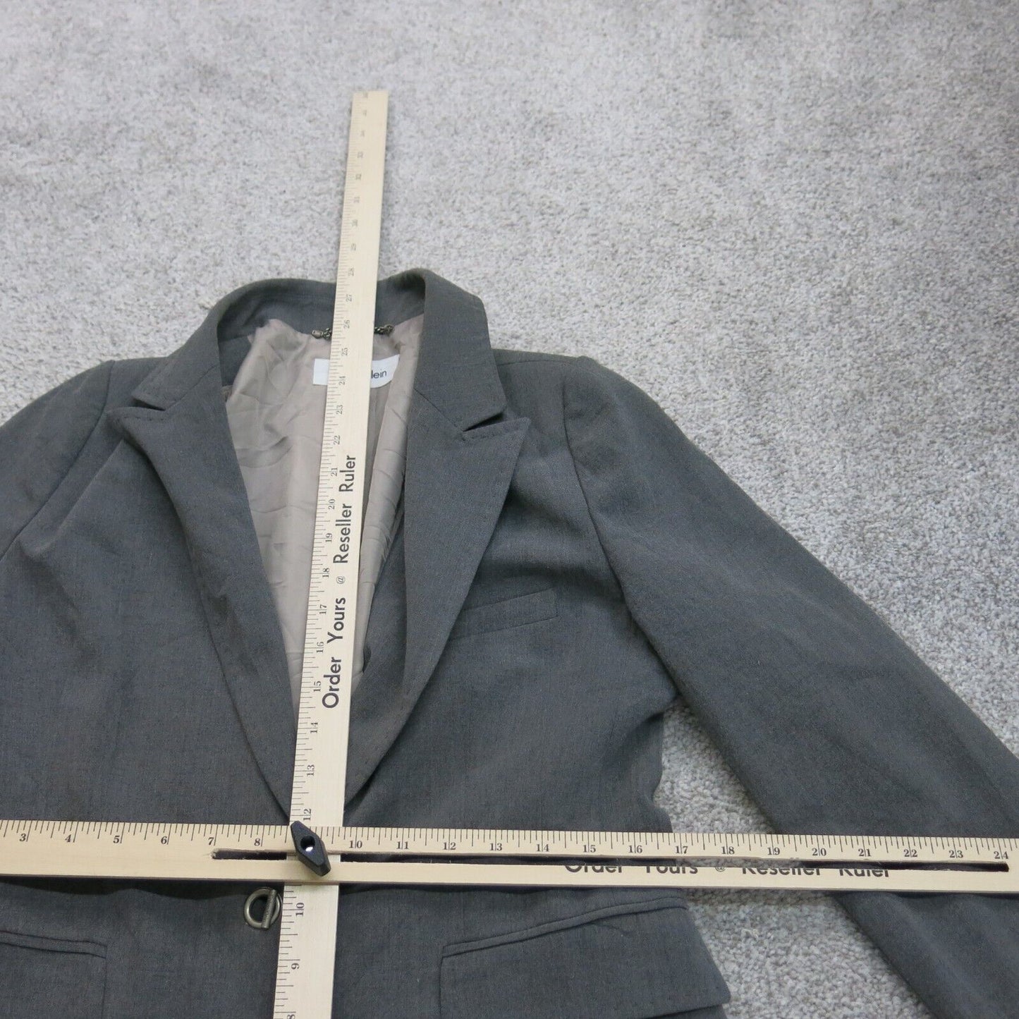 Calvin Klein Womens Blazer Coat Single Breasted Long Sleeves Dark Gray Size 8