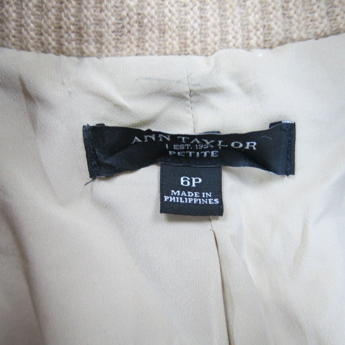 Ann Taylor Womens Blazer Coat Jackets Long Sleeves Full Zip Up Beige Size 6P