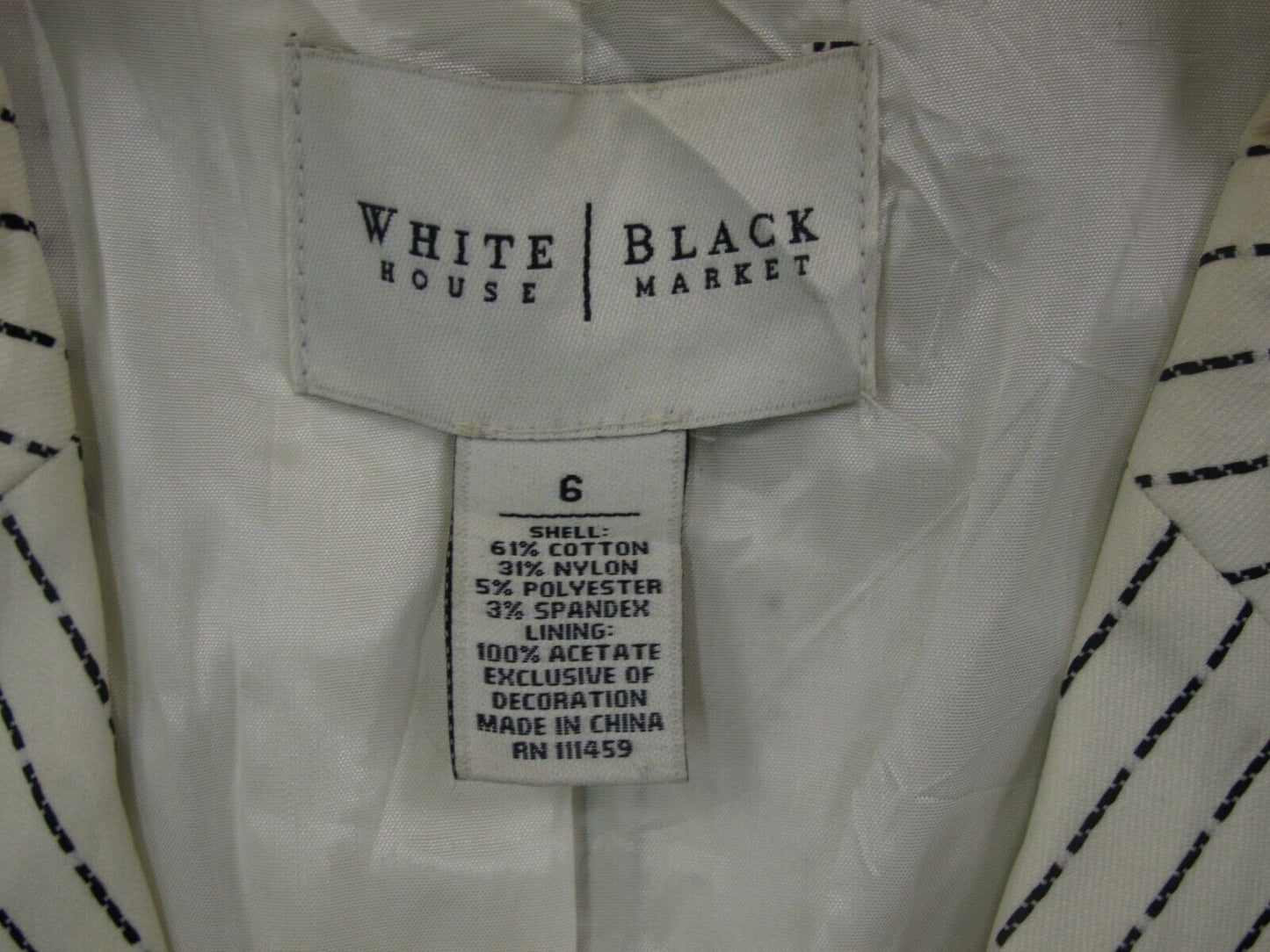White House Black Market Womens Striped Blazer Coat Long Sleeves Ivory Size 6