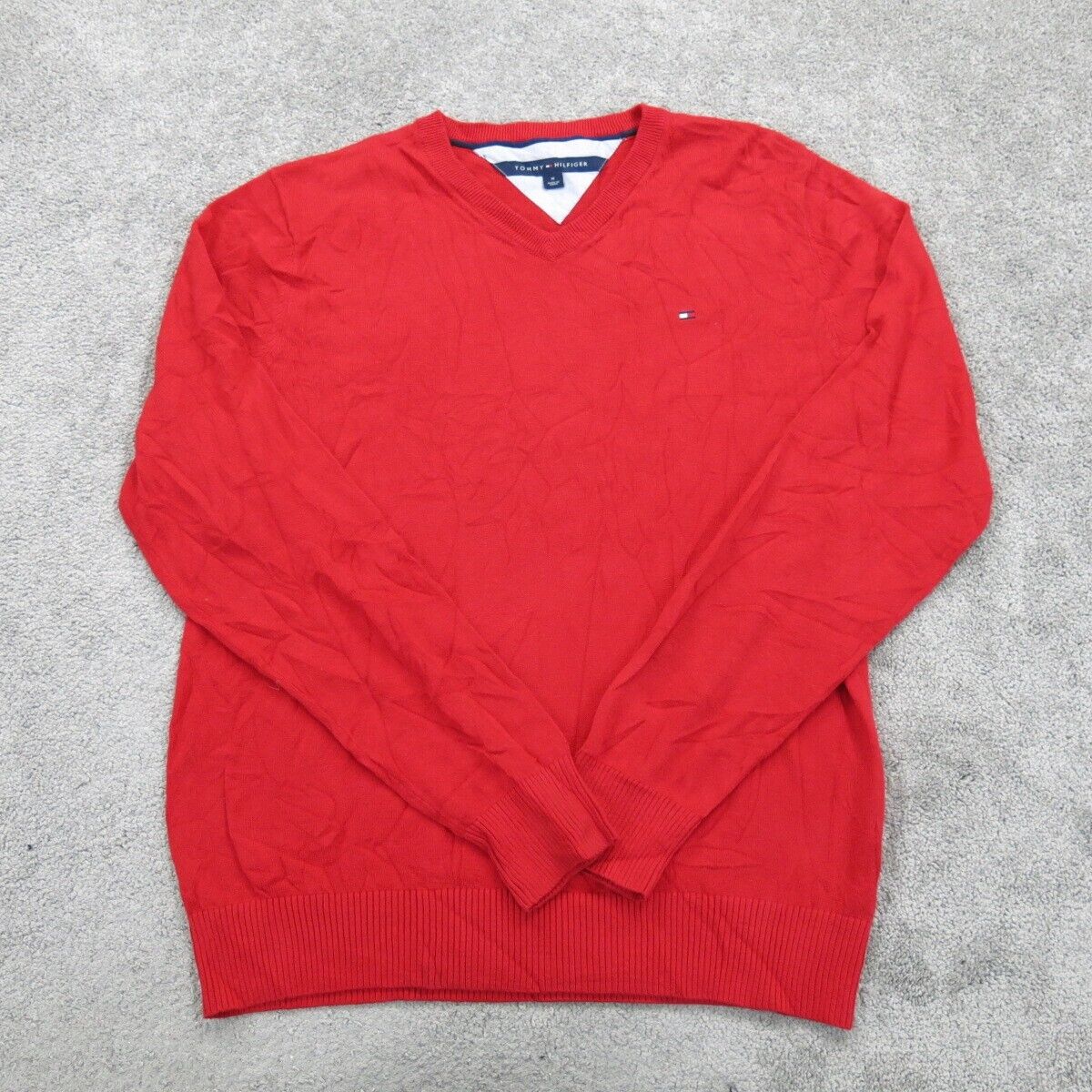 Tommy Hilfiger Mens Pullover Sweater Knitted V-Neck Long Sleeves Red Size Medium
