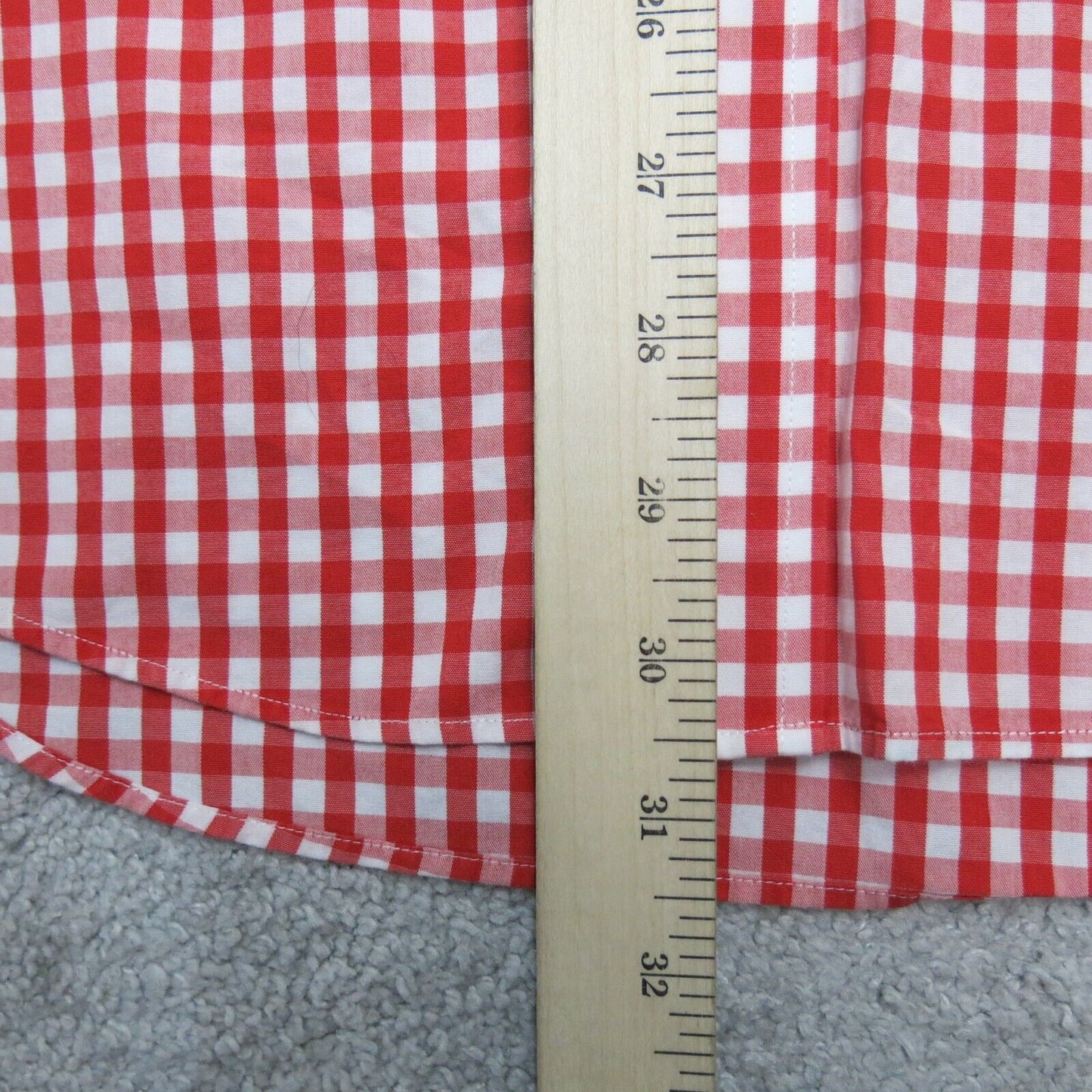Lands End Mens Shirt Button Down Gingham Shirt Tailored Fit Red White Size 17-35