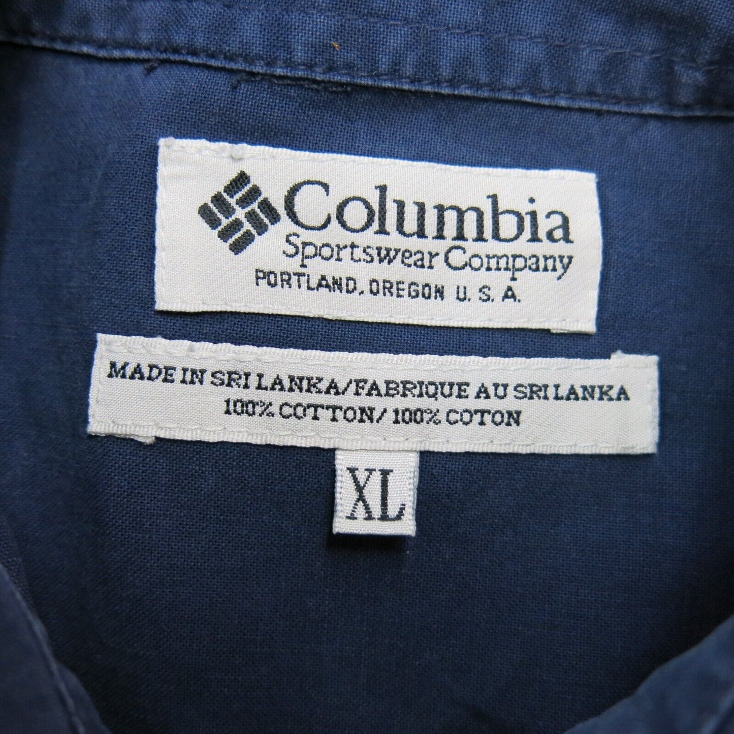 Columbia Mens Snap Button Shirt Denim 100% Cotton Navy Blue Beige Size X Large