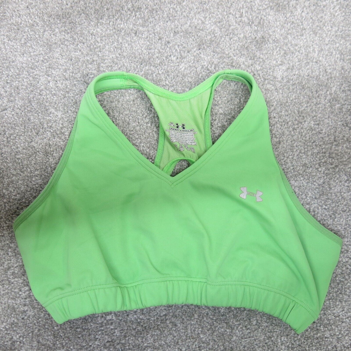 Under Armour Sports Bra Girls Size M Green Solid Activewear Bra Racerback Logo