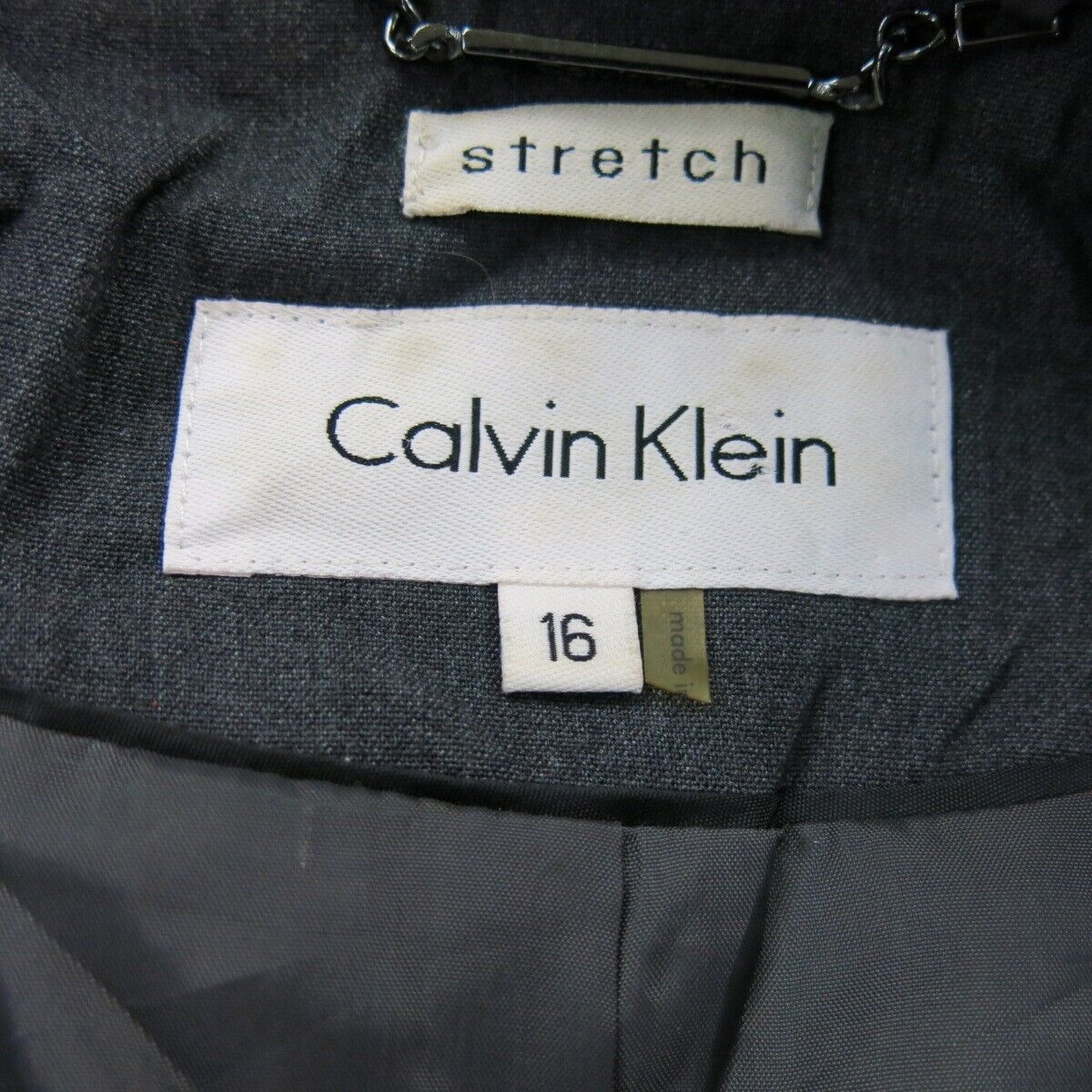 Calvin Klein Womens Single Breasted Coat Stretch Long Sleeves Black Size 16