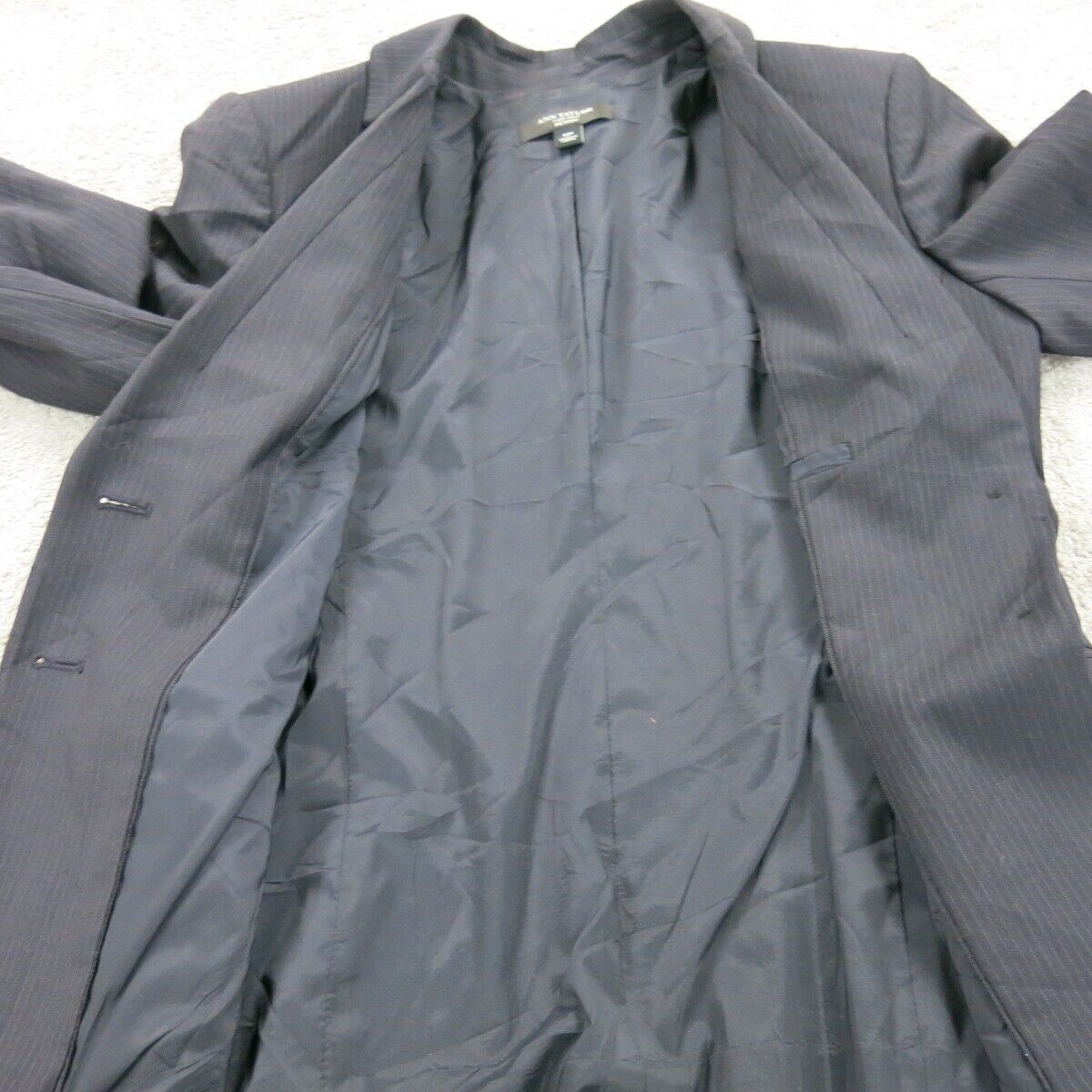 Ann Taylor Womens Blazer Coat Striped Long Sleeve Pockets Black SZ 6 Petite