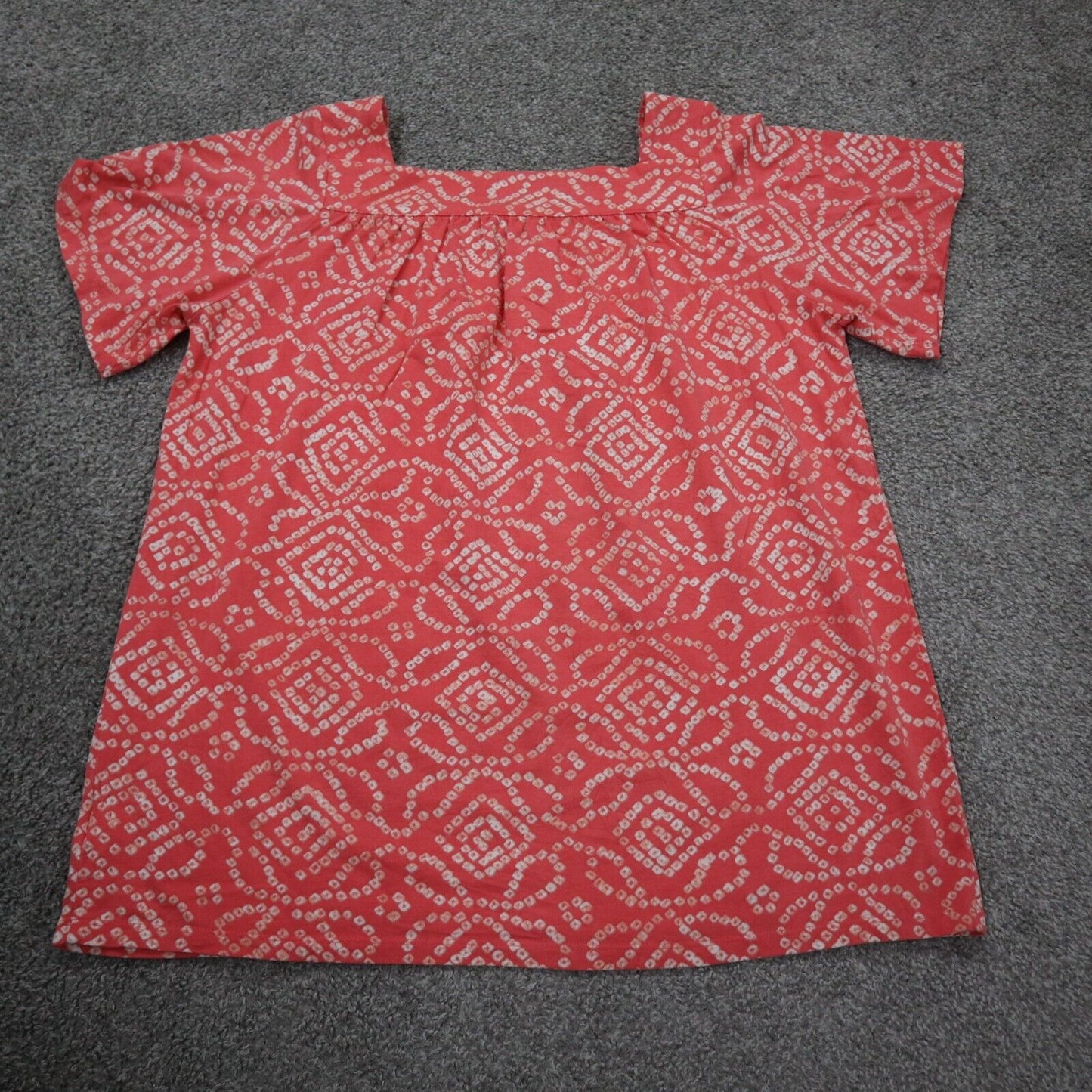 Lands End Womens Blouse Top Square Neck Short Sleeves Floral Orange Size Small