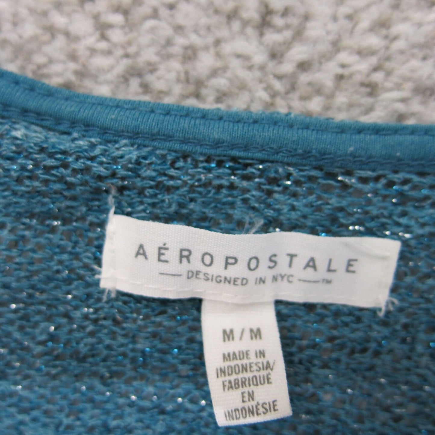 Aeropostale Womens Knitted Sweater V Neck Long Sleeves Teal Blue Size Medium