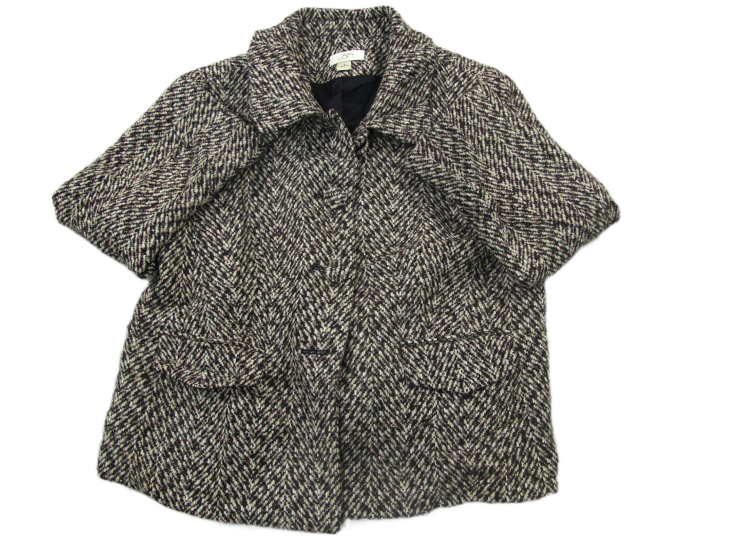 ANN Taylor Loft Womens Tweed Jacket Single Breasted Pocket White Black Size 6