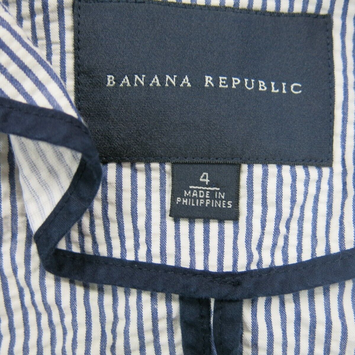 Banana Republic Womens Striped Blazer Coat Single Breasted Pockets Blue White 4