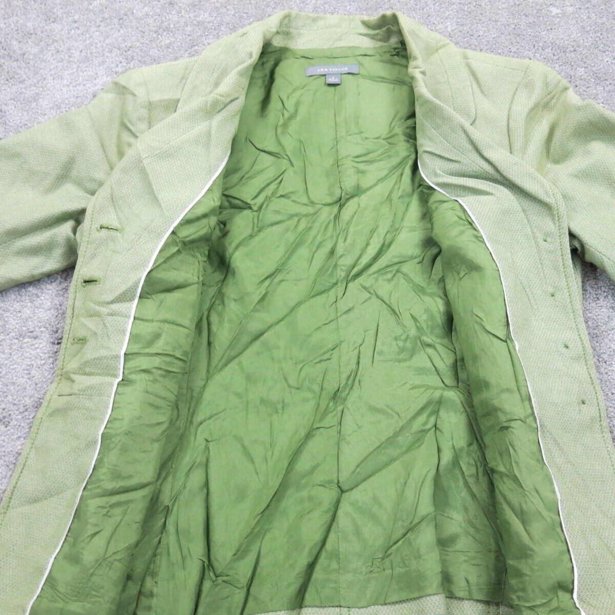 Ann Taylor Women Blazer Coat Single Breasted Long Sleeve Pocket Light Green SZ 8