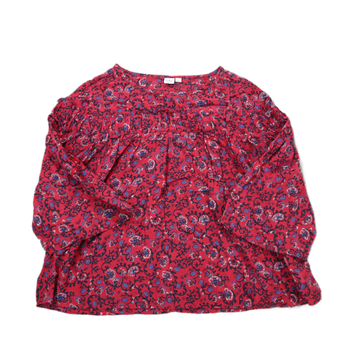 Gap Womens Floral Blouse Top Pullover Long Sleeves Crew Neck Red Size X Small
