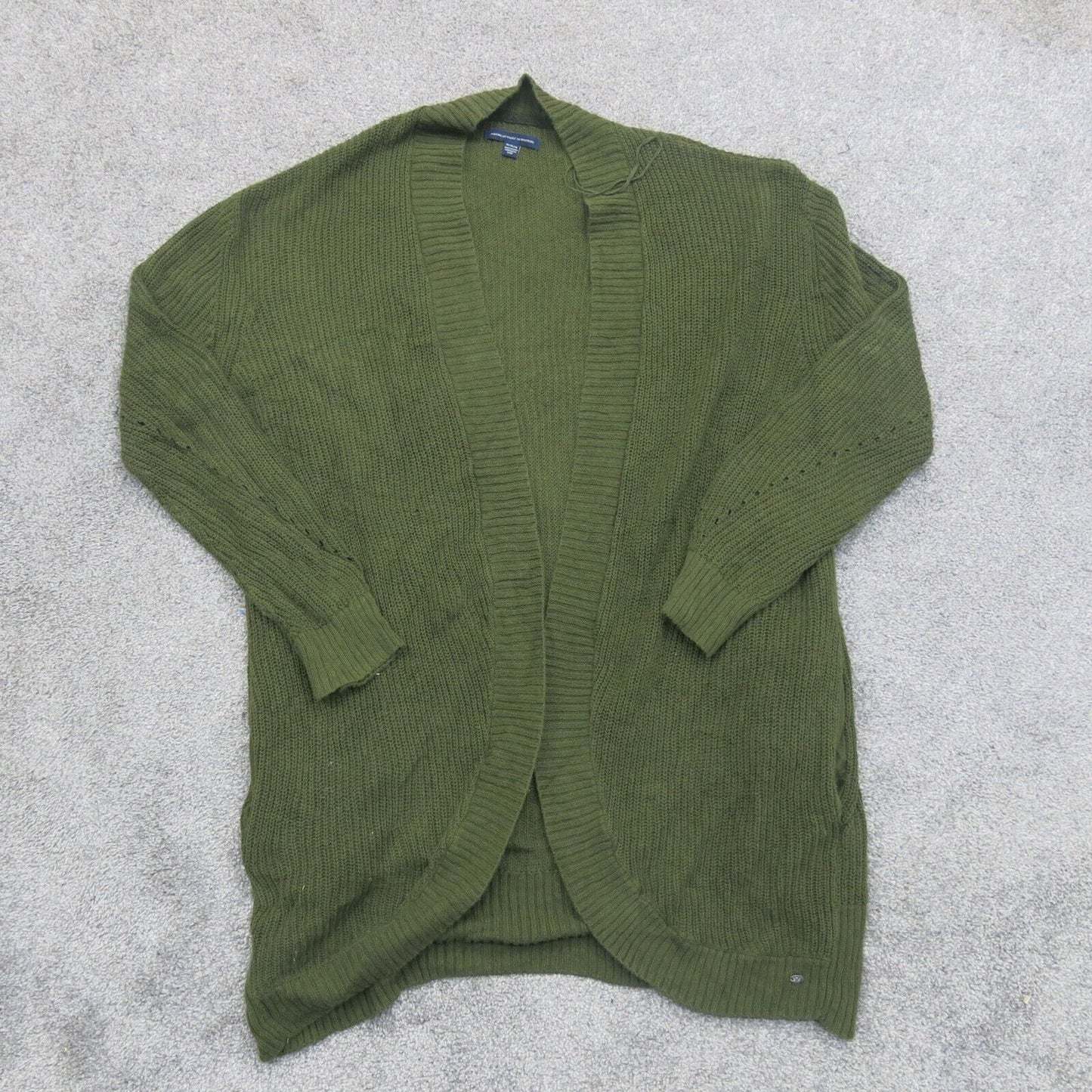 American Eagle Women Cardigan Sweater Knitted Long Sleeves Olive Green SZ Medium