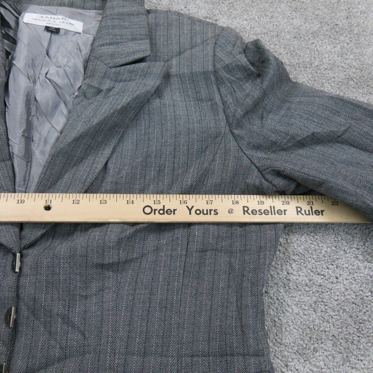 Tahari Womens Blazer Coat Pin Striped Single Breasted Pockets Gray Size 14P
