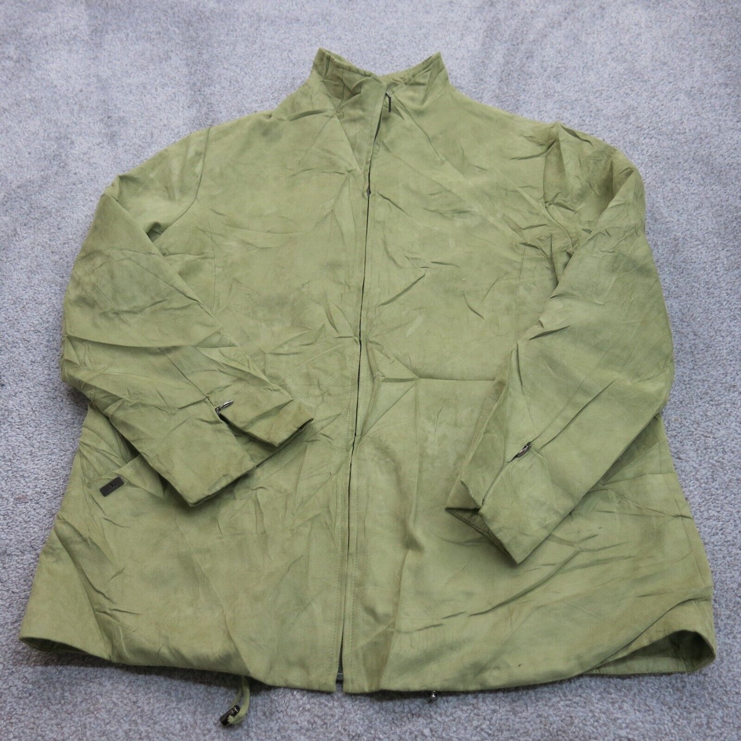 London Fog Womens Jacket Full Zip Up Mock Neck Pockets Solid Green Size XL R