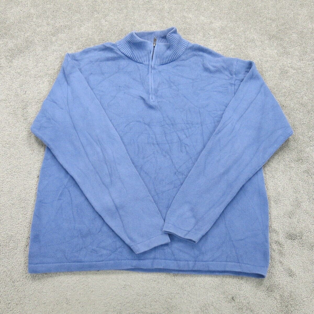 L.L. Bean Mens Pullover Sweater Knitted Mock Neck Long Sleeves 1/4 Zip Blue SZ L