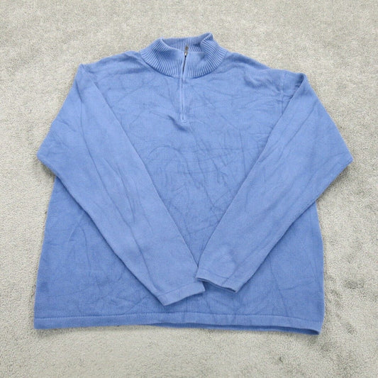 L.L. Bean Mens Pullover Sweater Knitted Mock Neck Long Sleeves 1/4 Zip Blue SZ L