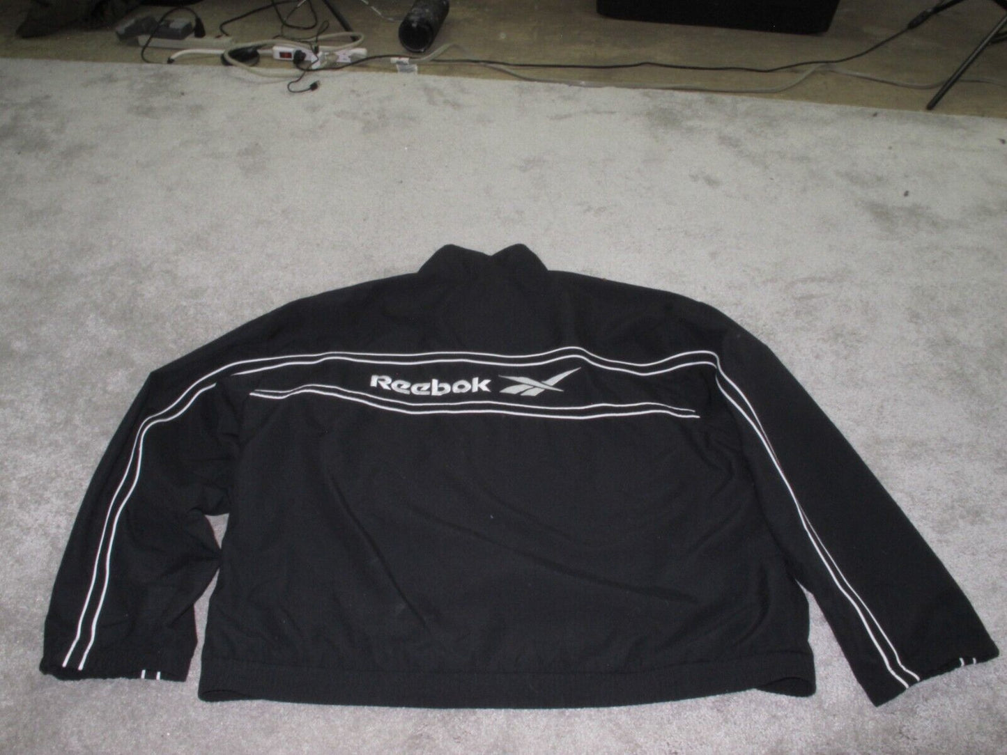 Reebok Mens Sports Jacket Full Zip Up Long Sleeves Mock Neck Black Size X Large