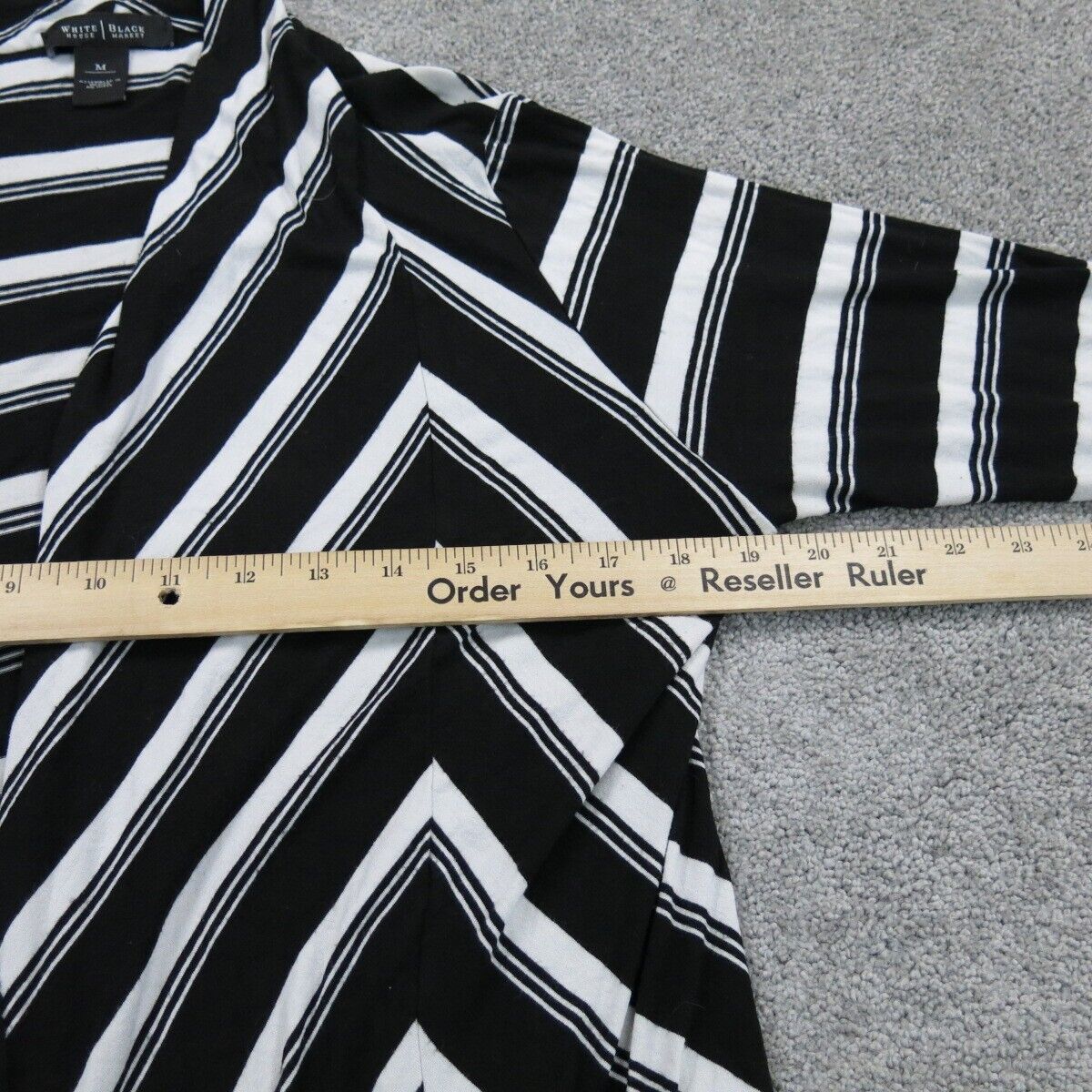 White House Black Market Women Sweater Striped Cardigan Open Front Black White M