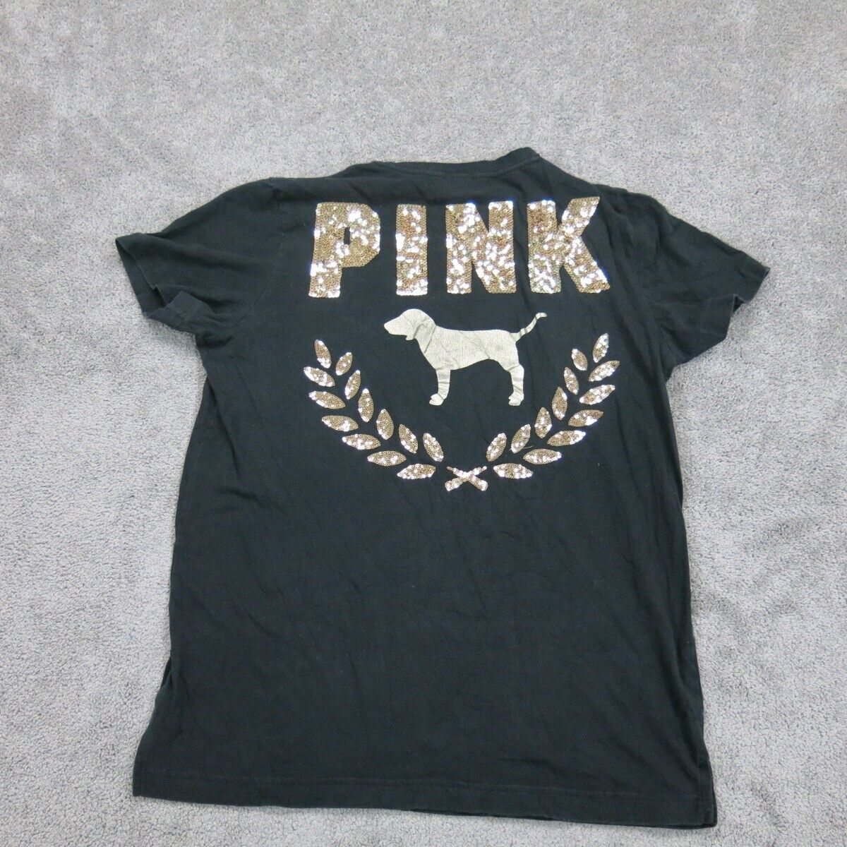Pink Victorias Womens T Shirt Top Crew Neck Short Sleeve Black Size Small