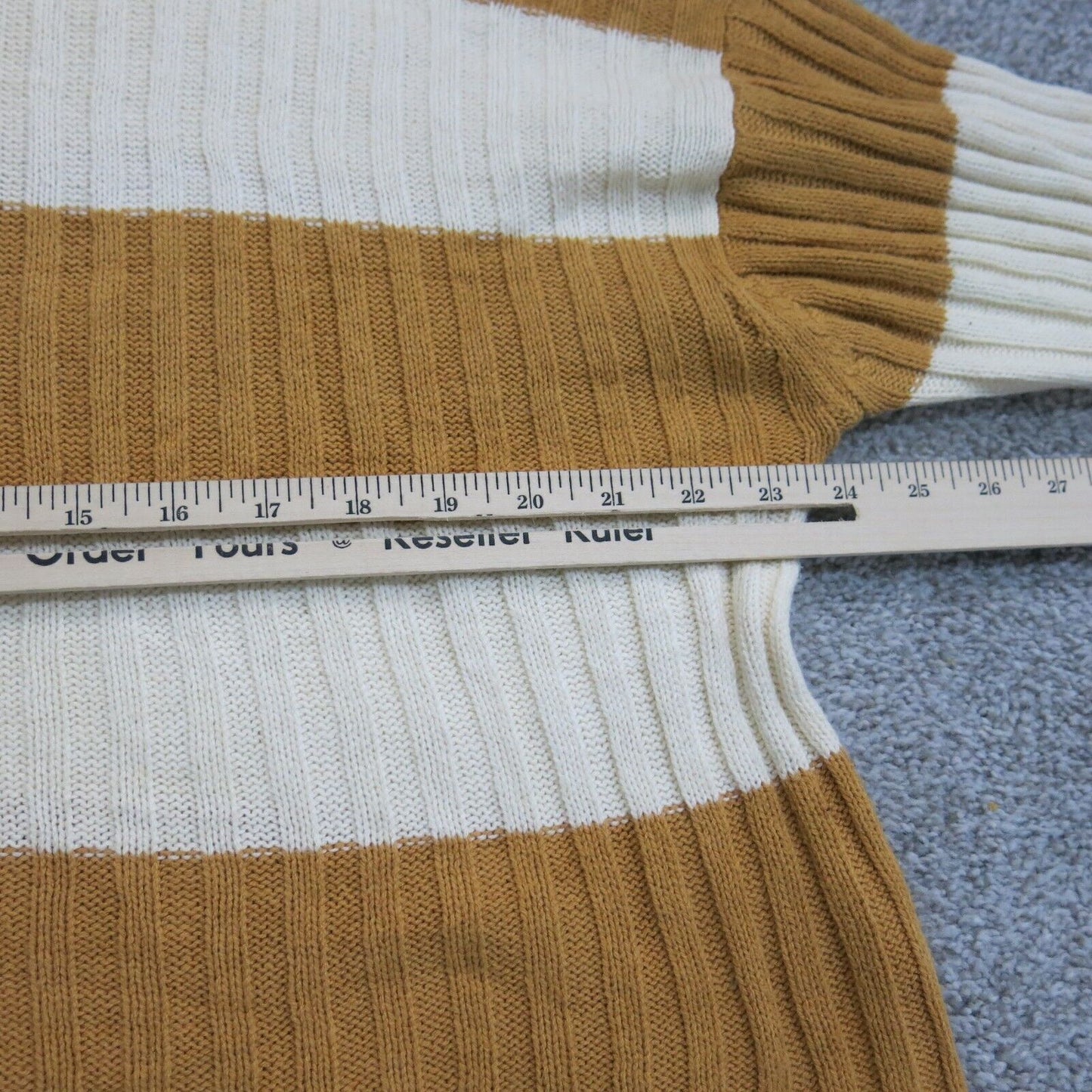 American Eagle Womens Pullover Sweater Crew Neck Striped White Brown Size Medium