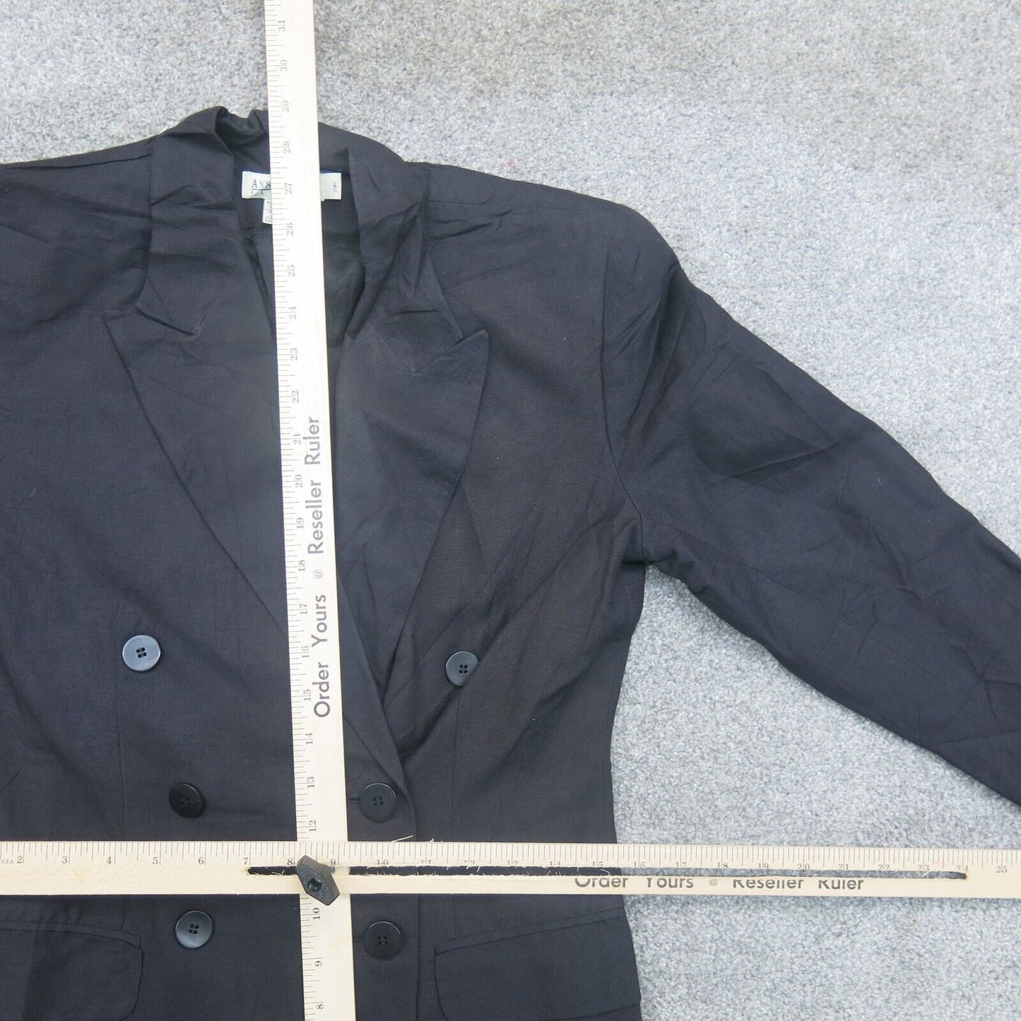 ANN Taylor Mens Blazer Coat Double Breasted Long Sleeve Pockets Black Size 2P