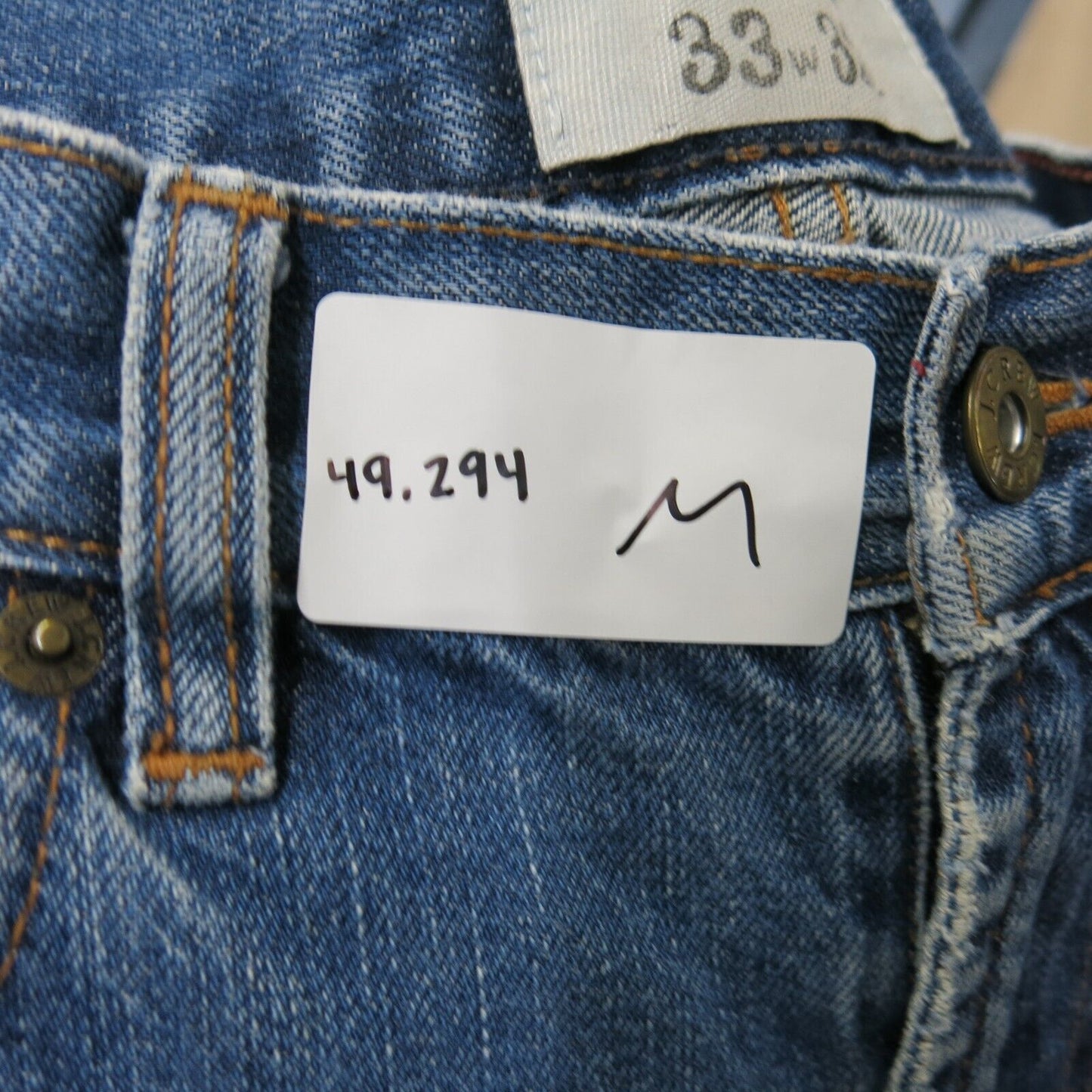 J. Crew Mens Jeans Straight Leg Denim Mid Rise Stretch Pockets Blue Size W33XL32