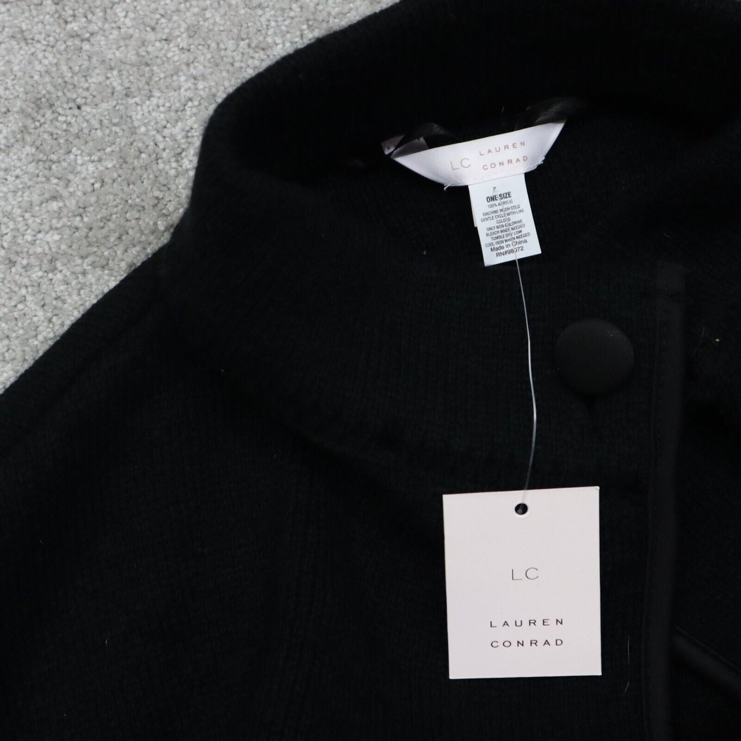 NWT Lauren Conrad Womens Cardigan Knit Sweater Cap Sleeve Pockets Black One Size