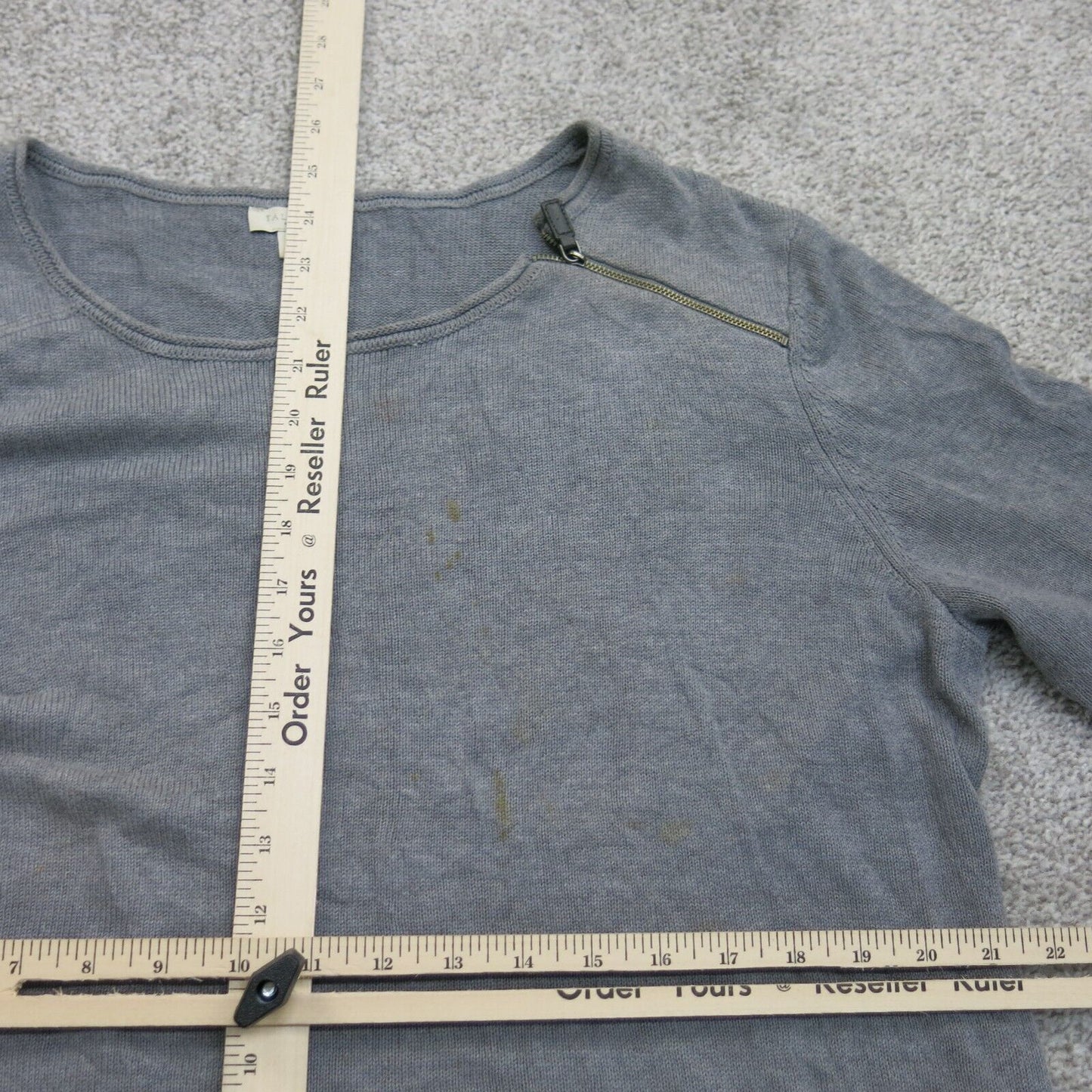 Talbots Womens Pullover Sweater Crew Neck Shoulder Zip Solid Gray Size X Large