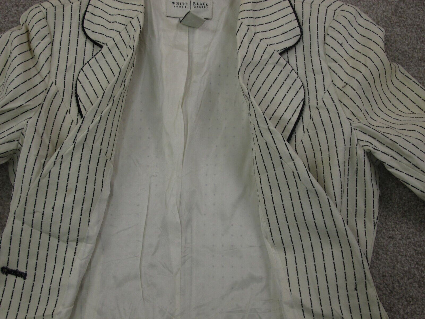 White House Black Market Womens Striped Blazer Coat Long Sleeves Ivory Size 6