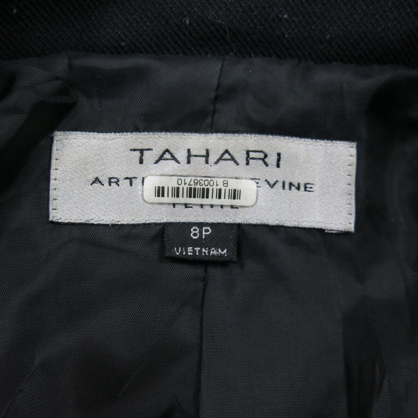 Tahari Womens Single Breasted Blazer Coat Long Sleeve Pocket Black Size 8P